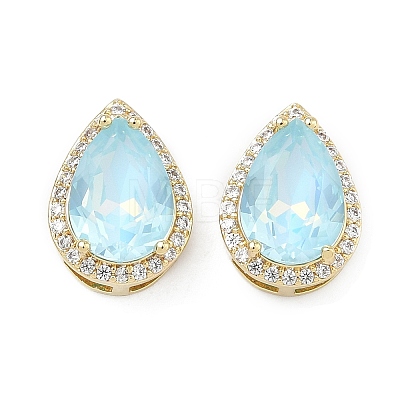 Teardrop Brass Micro Pave Cubic Zirconia Bead KK-C251-24G-1