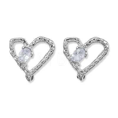 Clear Cubic Zirconia Heart Stud Earrings EJEW-N012-51P-B-1