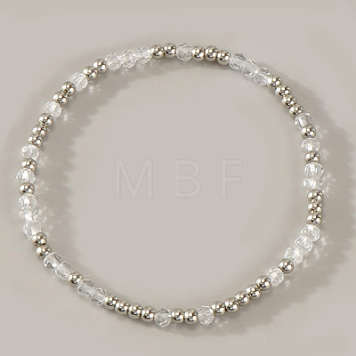 Glass & 304 Stainless Steel Beaded Stretch Bracelets for Women AN7513-1-1