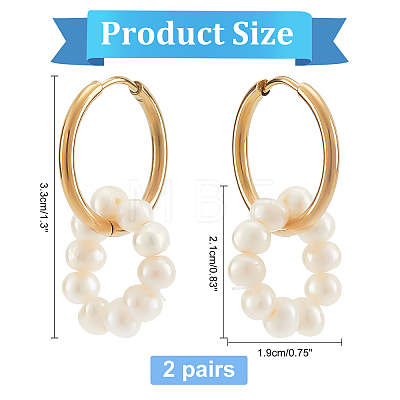  2 Pairs Natural Pearl Beaded Ring Dangle Hoop Earrings for Girl Women EJEW-NB0001-06-1