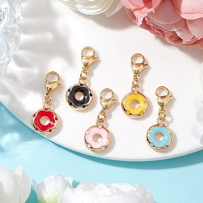 Donut Alloy Enamel Pendant Decorations HJEW-JM01913-1