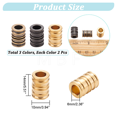  6Pcs 3 Colors Groove Column Shaped Brass Beads KK-NB0002-99-1