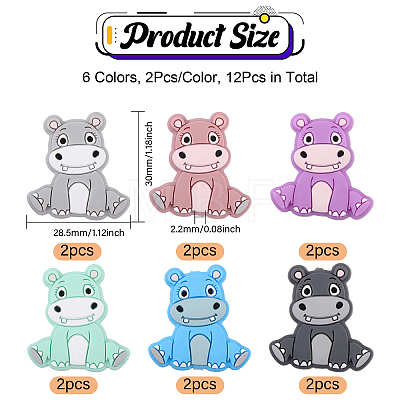 CHGCRAFT 12Pcs 6 Colors Rhinoceros Food Grade Eco-Friendly Silicone Beads SIL-CA0003-07-1