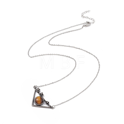 Gemstone Triangle with Flower Pendant Necklace NJEW-P274-01AS-1