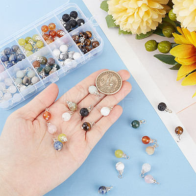 100Pcs 10 Styles Natural Mixed Gemstone Pendants PALLOY-GO00003-1