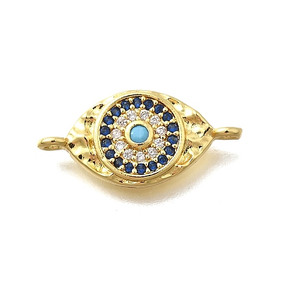 Brass Micro Pave Blue & Clear Cubic Zirconia Eye Connector Charms KK-D295-24G-1