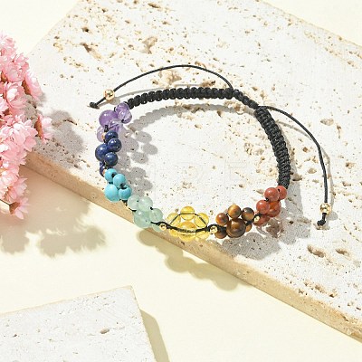 Chakra Theme Flower Natural & Synthetic Mixed Gemstone Braided Bead Bracelet BJEW-TA00316-1