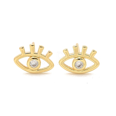 Brass Micro Clear Cubic Zirconia Eye Stud Earrings EJEW-S252-02G-1