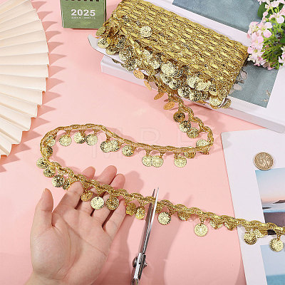Polyester Metallic Thread & Sequins Lace Tassel Ribbon OCOR-WH0105-237B-1