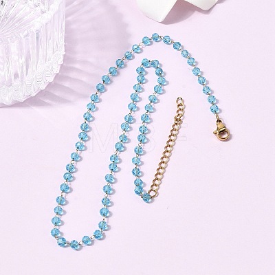 304 Stainless Steel with Glass Faceted Rondelle Bead Handmade Link Chain Birth Stone Necklaces for Women NJEW-G195-01G-10-1