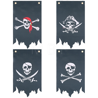 4Pcs Polyester Halloween Pirate Skull Flag Banner Double Sided Indoor Outdoor Decoration AJEW-WR0003-45-1