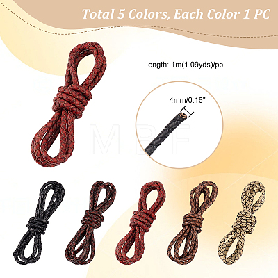AHADERMAKER 5M 5 Colors Round Braided Leather Cord OCOR-GA0001-71-1