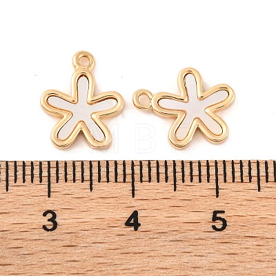 Brass Pave Natural Freshwater Shell Flower Charms KK-S389-04G-1