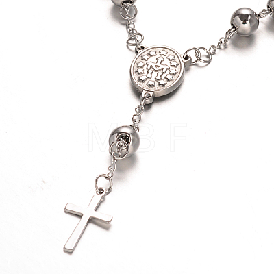 Rosary Bead Bracelets with Cross X-BJEW-E282-01P-1