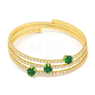 Rack Plating Brass Pave Clear Cubic Zirconia Open Cuff Wrap Bangles BJEW-B110-01G-01-1