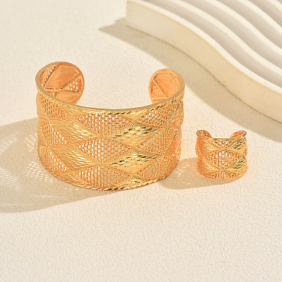 Vintage Alloy Filigree Rhombus Cuff Bangle & Ring Set RH3995-1