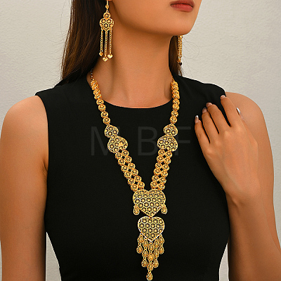 Luxury Vintage Alloy Heart Hollow Tassel Earrings & Necklaces Set for Women Wedding Party Dress HJ0822-1