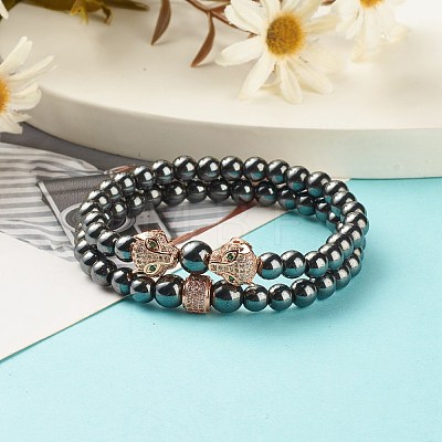 2Pcs 2 Style Synthetic Hematite Stretch Bracelets Sets BJEW-JB08004-04-1