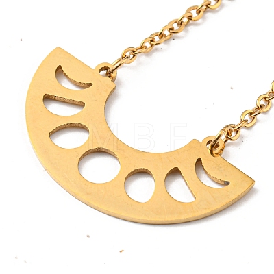 201 Stainless Steel Moon Phase Pendant Necklace with Cable Chains NJEW-Q317-33G-1