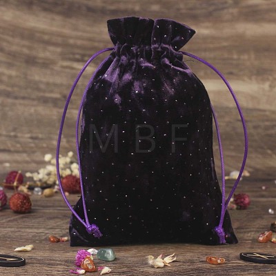 Velvet Jewelry Storage Drawstring Pouches with Rhinestones WICR-PW0008-07B-1