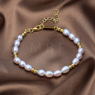 925 Sterling Silver & Natural Pearl Beaded Bracelets BJEW-Z025-05G-1