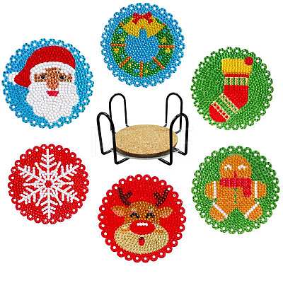 DIY Christmas Theme Diamond Painting Coaster Kits XMAS-PW0001-160B-1