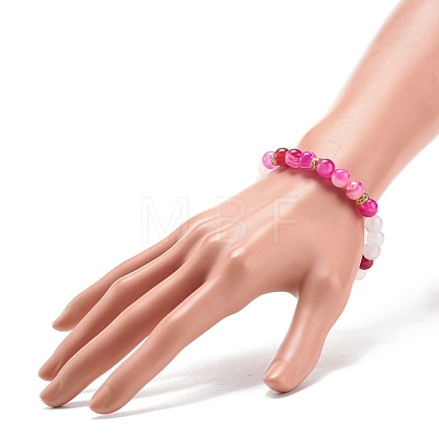 Natural Gemstone Beaded Stretch Bracelet with Alloy Column for Women BJEW-JB08503-1