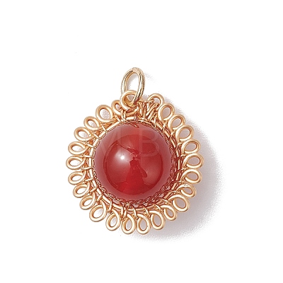 Copper Wire Wrapped Natural Amethyst & Green Aventurine & Rose Quartz & Lapis Lazuli & Carnelian Round Pendants PALLOY-JF04687-01-1