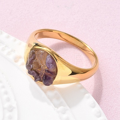 Round Natural Amethyst Chips Finger Rings RJEW-D303-03G-03-1