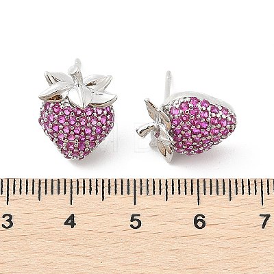 Strawberry Brass Micro Pave Cubic Zirconia Stud Earrings EJEW-M077-15P-1