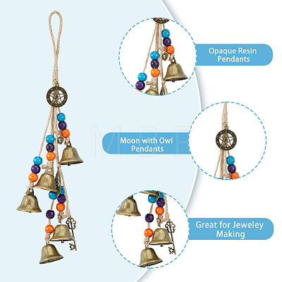 Boho Wind Chimes Hanging Ornaments with Wood Beads AJEW-WH0258-679-1