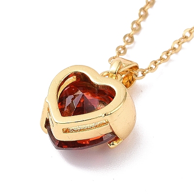 Cubic Zirconia Heart Pendant Necklace with 304 Stainless Steel Cable Chains for Women NJEW-H164-01A-1