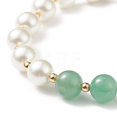Round Natural Green Aventurine & Shell Pearl Beaded Stretch Bracelet BJEW-TA00191-02-1