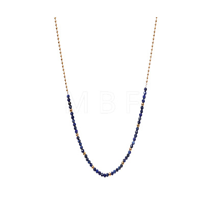 Faceted Round Natural Lapis Lazuli Beaded Necklaces with 304 Stainless Steel Ball Chains for Women WG823A3-02-1