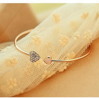 Double Heart Alloy Rhinestone Cuff Bangles for Women WGD430F-01-1