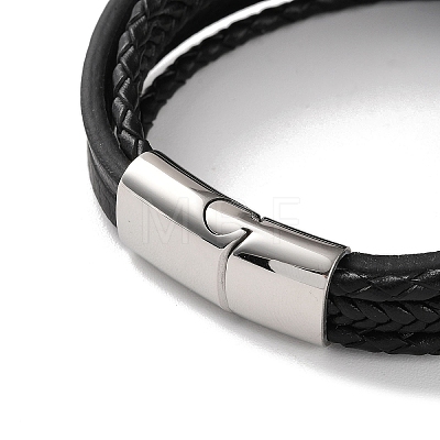 Men's Braided Black PU Leather Cord Multi-Strand Bracelets BJEW-K243-21P-1