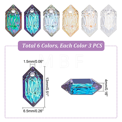 18Pcs 6 Colors Embossed Glass Rhinestone Charms GLAA-HY0001-02-1