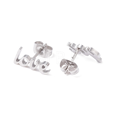 Word Love 304 Stainless Steel Stud Earrings for Women EJEW-Z017-10P-1