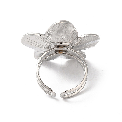 304 Stainless Steel Flower Open Cuff Ring for Women RJEW-C091-02P-1