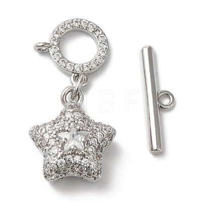 Brass Micro Pave Clear Cubic Zirconia Toggle Clasps KK-N254-81P-1