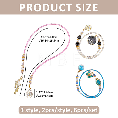 6Pcs 3 Style Glass Seed Bead Bookmark AJEW-FG00018-1