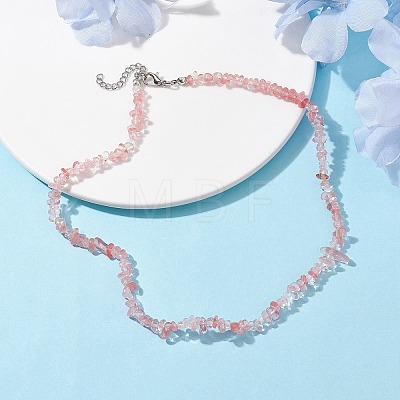 Synthetic Cherry Quartz Glass Chip Beaded Necklace NJEW-JN04615-02-1