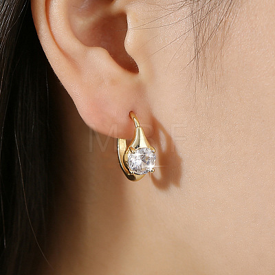 Brass Pave Clear Cubic Zirconia Hoop Earrings WGEEE3C-01-1