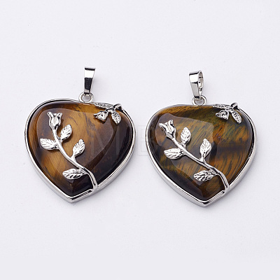 Heart Natural Tiger Eye Pendants GP356-7-1