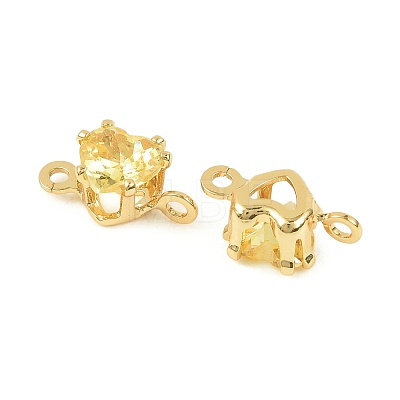 Brass Pave Cubic Zirconia Heart Connector Charms KK-P347-02G-01-1