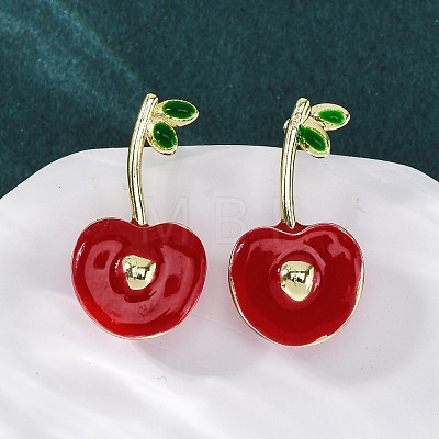 Cherry Brass Enamel Stud Earrings for Women EJEW-G425-02G-1