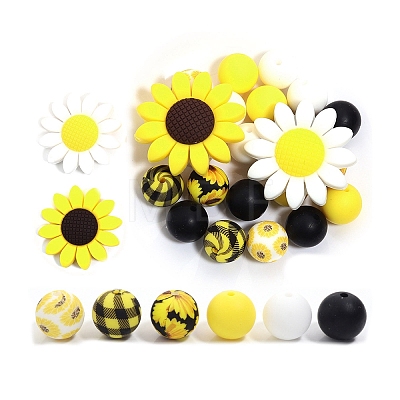 23Pcs Sunflower & Round Silicone Focal Beads SIL-L005-01D-1