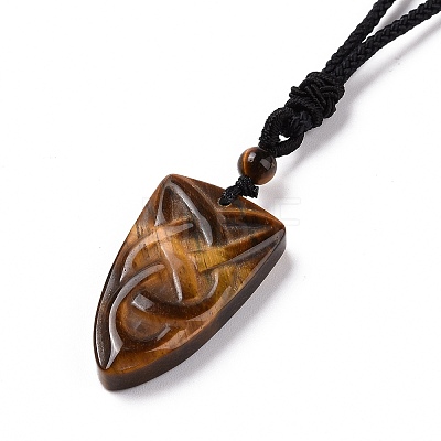 Natural Tiger Eye Sailor's Knot Pendant Necklace with Nylon Cord for Women NJEW-E091-02B-1