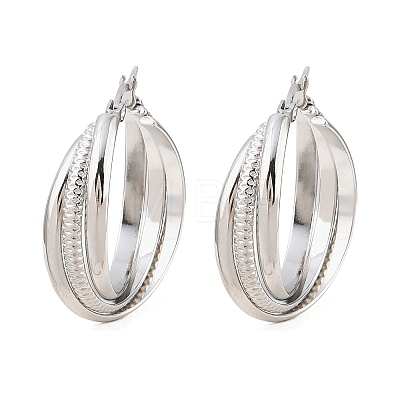 304 Stainless Steel Triple Twist Ring Stud Earrings EJEW-P324-08P-1