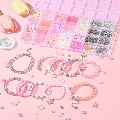 DIY Round Glass & CCB Plastic Beads Bracelets Making Kits DIY-FS0007-56B-1